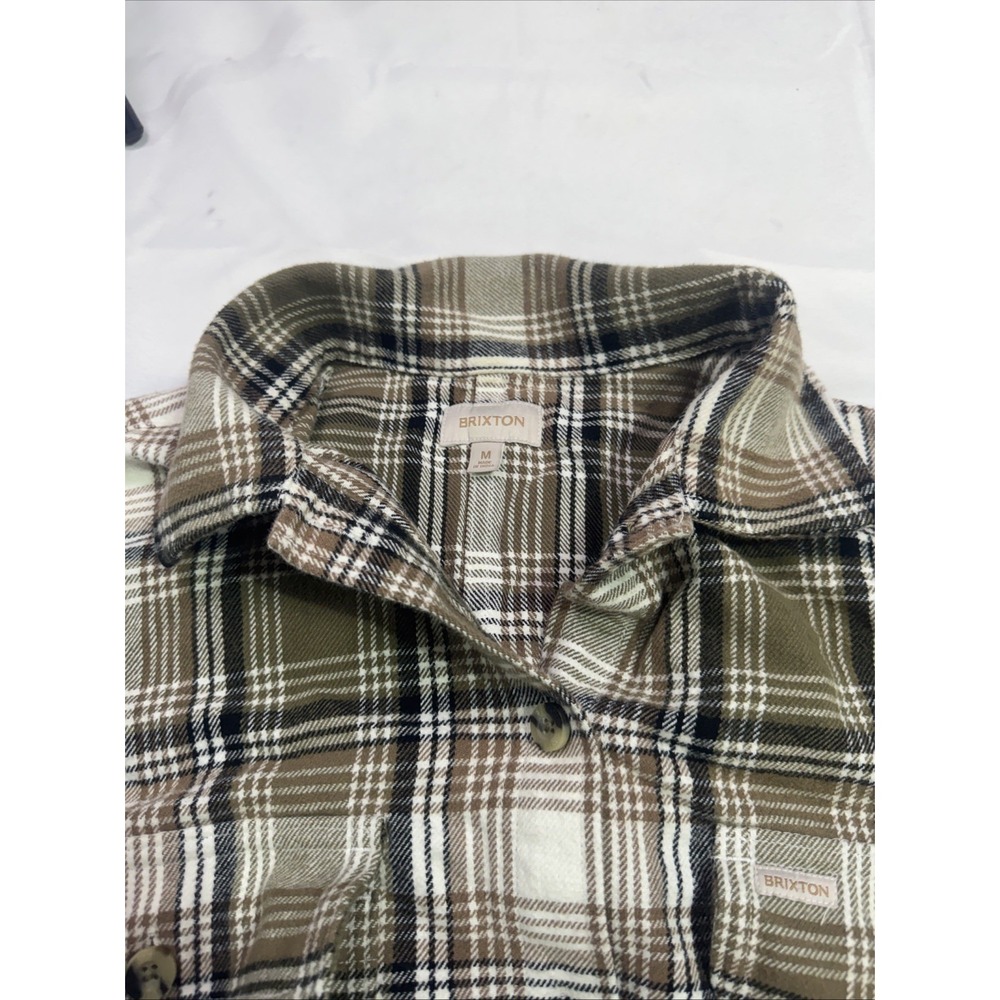 Brixton Women's Plaid Flannel Button Up Shirt Medium Olive Brown Long Sleeve M - Picture 4 of 8